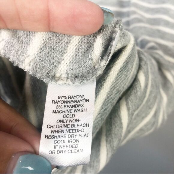 LOU & GREY | Flare Sleeve Hooded Striped Dress Gray White Women’s Size Small - Picture 7 of 7